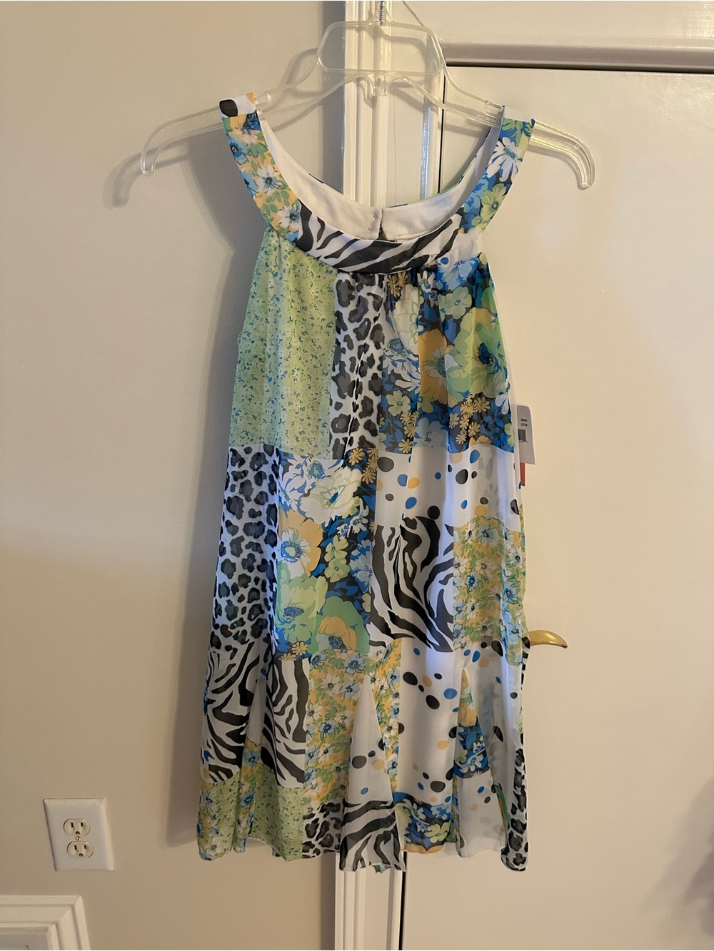 Hype Patchwork Floral & Animal Print Dress - Blue Green White